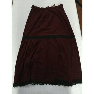 Vintage Hirsch Women's Maroon Corduroy Pleated Midi Skirt Size 42 with Lace Trim